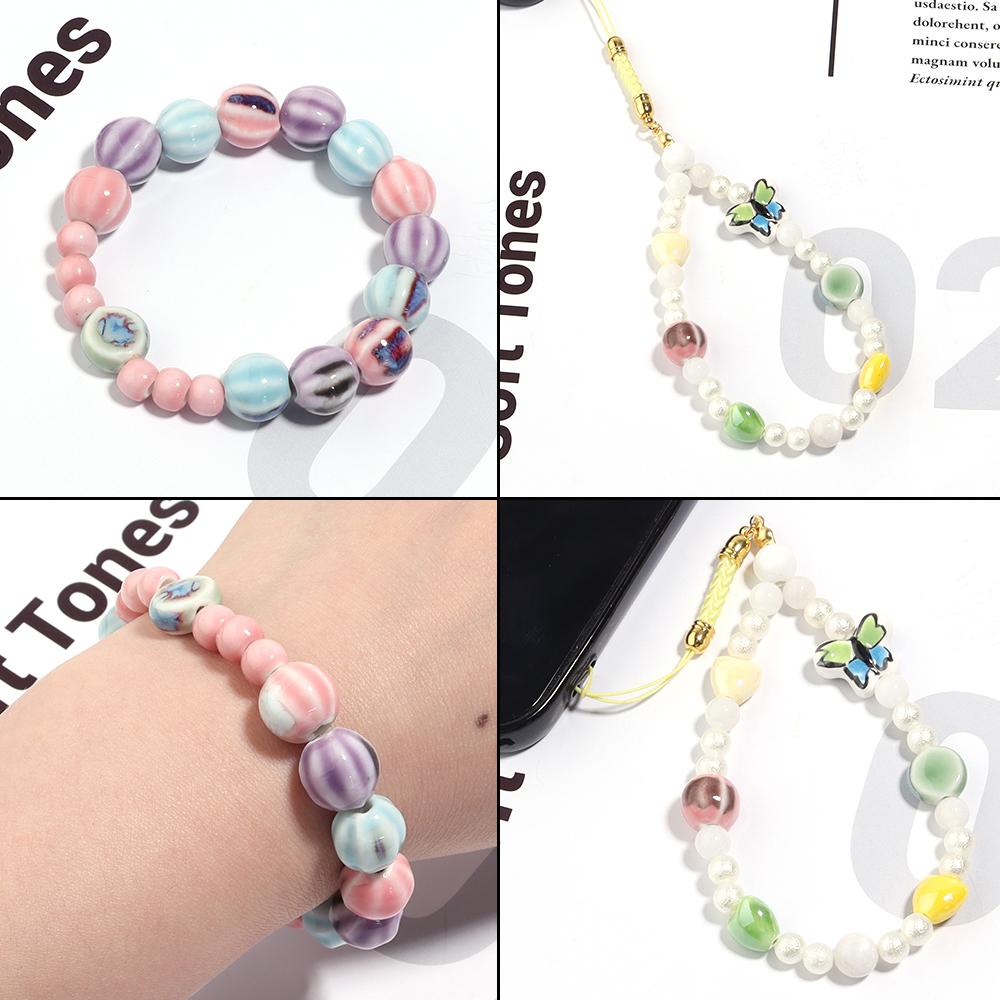 10pcs/lot 11.5mm Retro Pumpkin Ceramic Beads Loose Spaced Striped Beads For Handmade Bracelet Making DIY Exquisite Necklace Gift