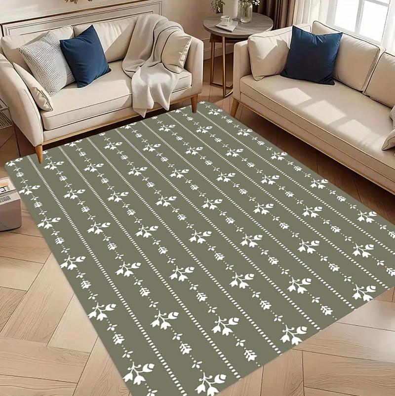 Vintage Botanical Stripe Carpet Mat Rug Home Decoration Living Room Bedroom Nordic Leaf Flower Pattern Non Slip Soft Floor Mat