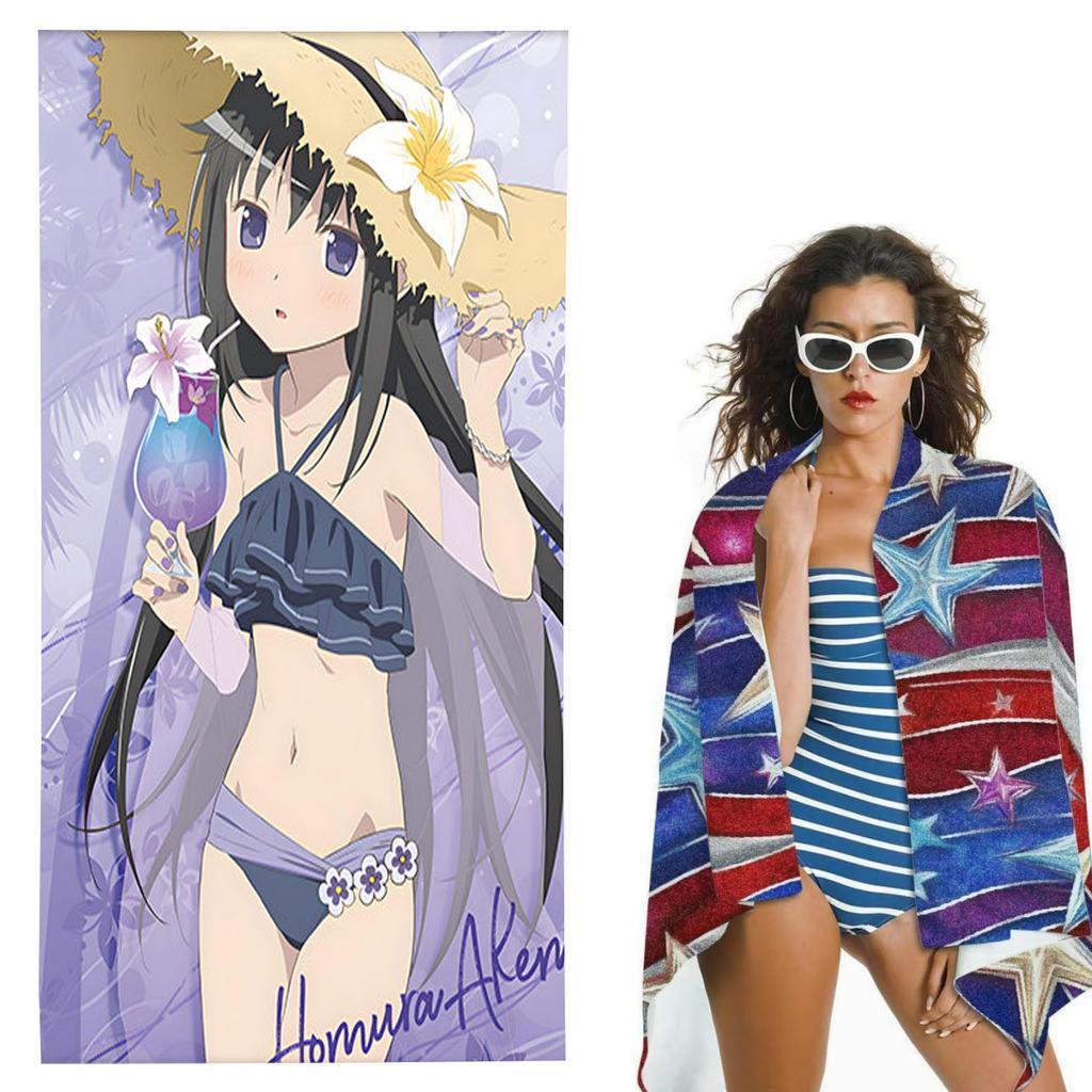 Summer Madoka Magica Anime Beach Towel Quick Dry Water Absorbent Ultra Soft Fitness Sports Towel Suitable For Swimming Pool