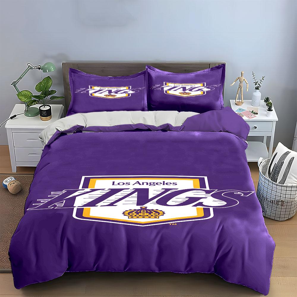 "Los Angeles Kings Purple Design" Print Bedding Set Duvet Cover Pillowcases (1* Duvet Cover 2* Pillowcases Do Not Include Comforter)