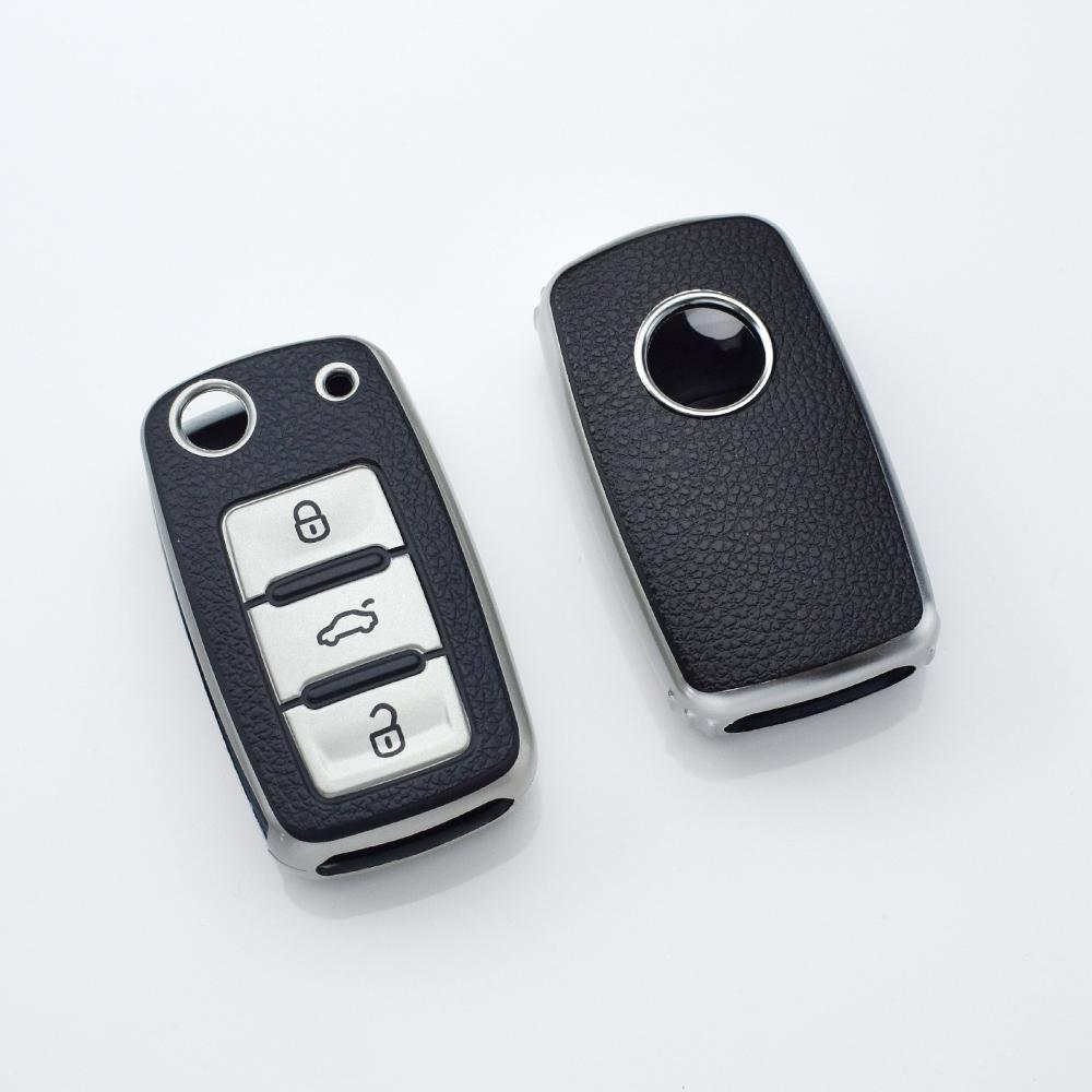 Leather TPU Car Key Case Car Key Full Cover Protection Bag for VW Volkswagen Polo Tiguan Passat Golf Jetta Lavida Skoda Octavia