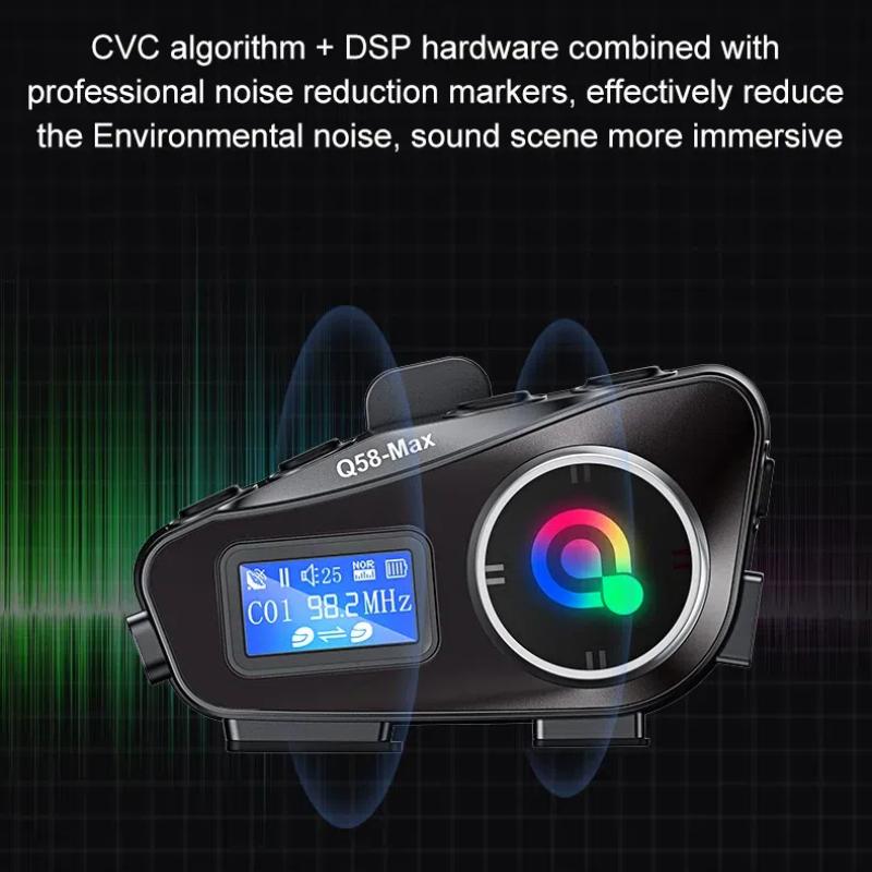 Bluetooth Headset for Motorcycle Helmets, Long Battery Life, Two-Way Intercom, Music Mixing, FM Radio, LCD Display for Cycling