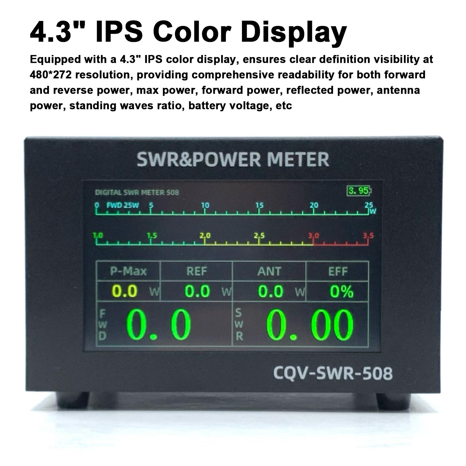 

SWR Meter Digital 200W High Power 1.8 54Mhz Frequency 4.3 Inch Color Display Auto Shut Off Fine Tuning Capabilities for Amateur Radio Enthusiasts