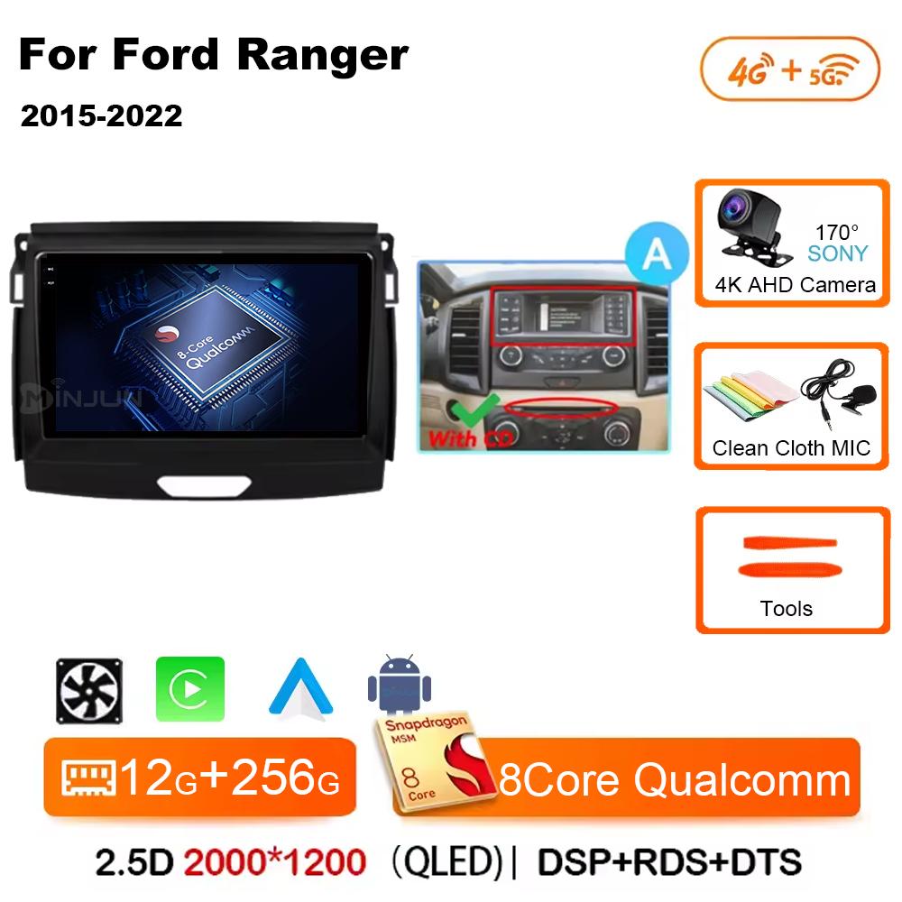 Android 14 Car Radio Stereo Screen For Ford Ranger 2015 2016 2017 2018 2019-2022 Qualcomm Multimedia Carplay Autoradio Head unit