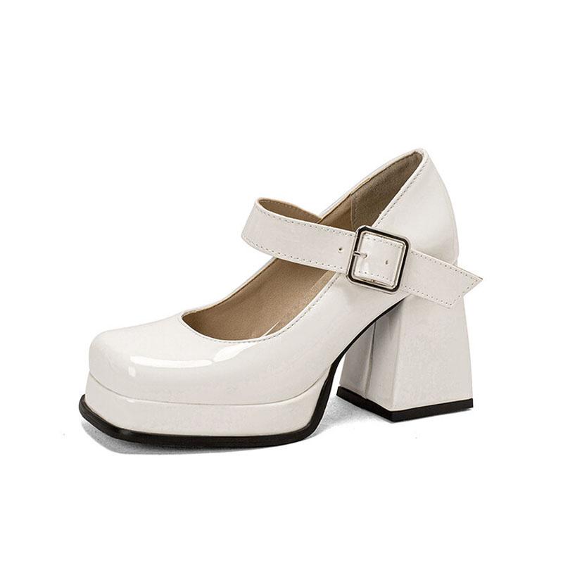 Platform Women Shoes Chunky Heels Square Toe Women's Pumps Patent Leather Female Ladies Work Shoes zapatos de mujer WSH5319