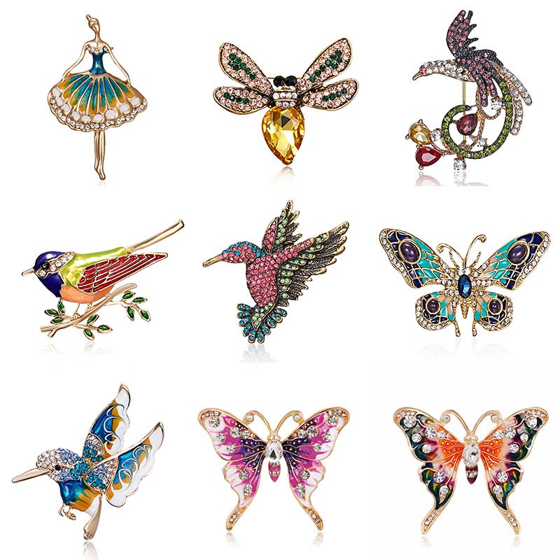 Luxury Zircon Enamel Butterfly Insect Animal Brooches Pins Crystal Pearl Brooch For Women Jewelry Clothing Badges Corsage Gift