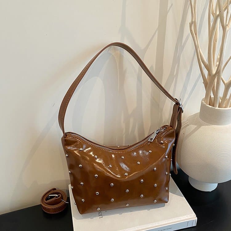 Patent Leather Rivet Underarm Bag One Shoulder Crossbody Women's Bag