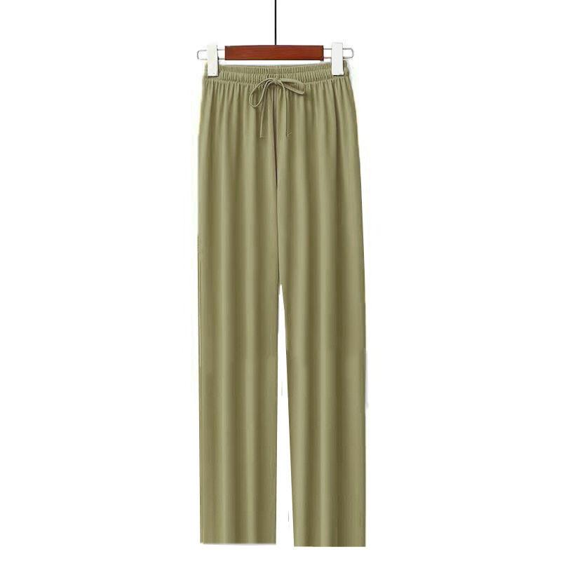 

Ice silk drawstring pants summer thin high waist drape casual pants versatile loose and thin trousers average size (80-70 kg) зелёный