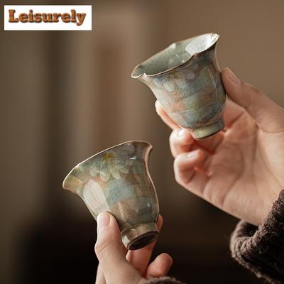 Handbemalte Gänseblümchen-Teetasse Antike Eisriss-Glasur Glasierte Teeschale Tee-Paar Teeverkostungs-Riechbecher Chazhan Meistertasse Tee-Artikel