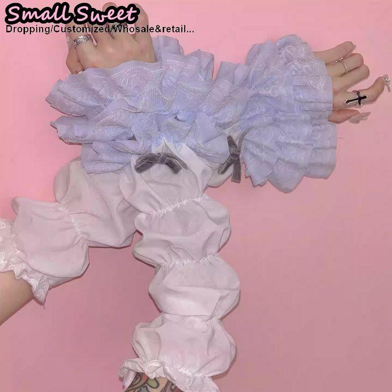 Y2K Girl Lolita jk Goth Women‘s sleeve cover Half finger yarn Tutu Gothic Lolita Arm Warmers Wrist Cuffs Lace Ruffled Gloves