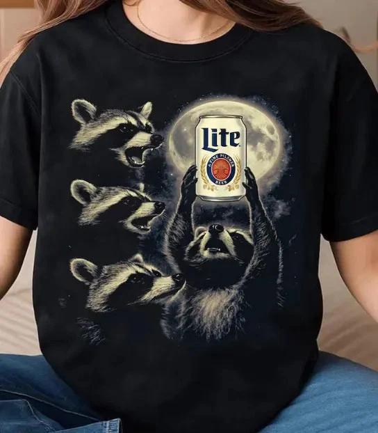 Funny Raccoon Beer  Shirt Moon Ritual Vintage Retro Graphic Tee 2XL