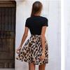 Leopard Print Women Dress with Bow Strap Summer Patchwork