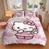 3pcs Sweet Hello Kitty Printed Bedding Set, Soft and Comfortable Quilt Cover for Bedroom, Guest Room (1 Duvet Cover + 2 Pillowcases, Pillow