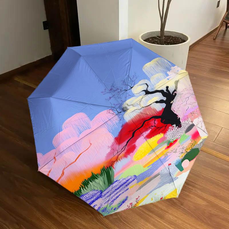 

Colorful Fantasy Garden Automatic Opening Folding Umbrella with 8-Bone Iron Frame - Perfect for Outdoor Adventures, Festivals, and Daily Use