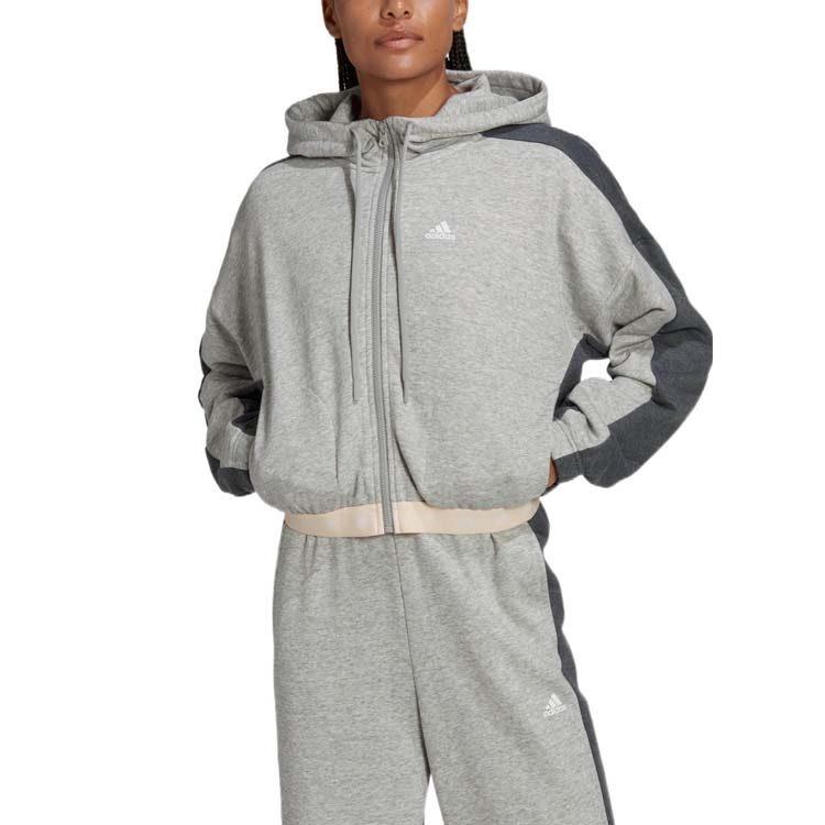 Adidas Cropped Coats Women's Medium Heather Gray Hooded Moderate HZ9668