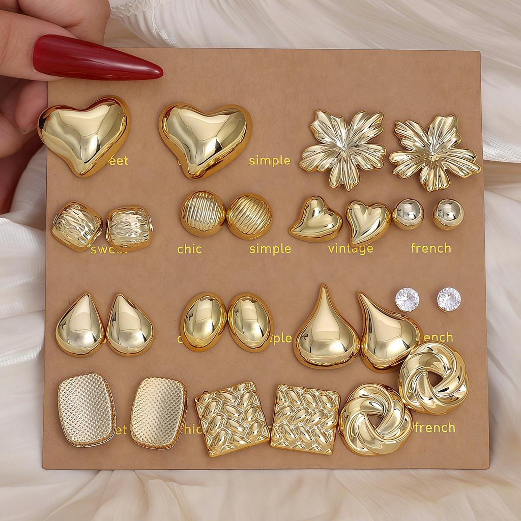 Mini Simple Stud Earrings Set Women's Flower Pearl Love Earrings Jewelry