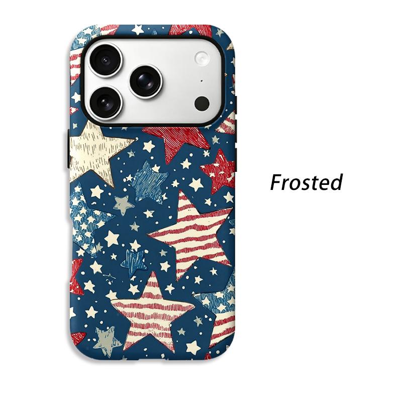 Patriotic Vintage Red White Blue Star Pattern Art Film Aesthetic Protective Shockproof Bumper Case Cover For iPhone 13 14 15 16 17 Pro Max Plus