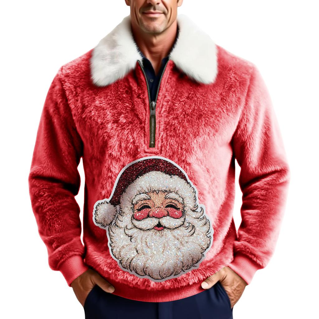 Men's Christmas Print Stand Collar Fleece Sweatshirt