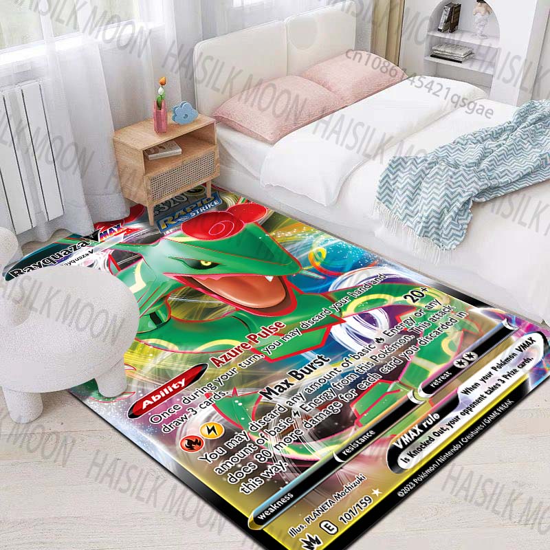 Įvairių stilių Pokémon Rayquaza kortų spausdintas kilimas svetainei, miegamajam, vaikų kambariui, namų dekoravimui, zoninis kilimėlis, sofos apklotas, prieškambario kilimėlis
