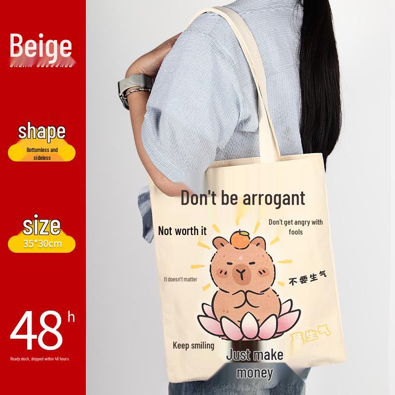 Black Canvas Tote Bag with Logo Print - Eco-friendly for Students