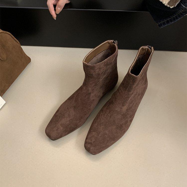 Square head suede versatile thick heel thin boots short boots women's autumn and winter velvet 2025 new Martin boots Korean ankle boots