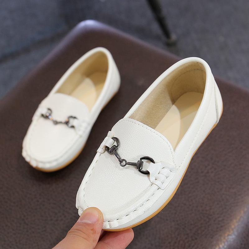 Children'S Boys Casual Leather Shoes Kids Metal Chain Buckle Loafers Peas Shoes Toddler Slipon Soft Boat Moccasin Of Baby Y