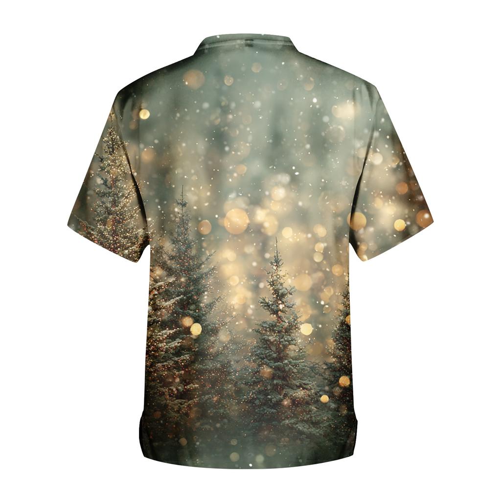 Men's Printing Short Sleeve V-neck Working Blouse Chest Pocket Carer Top