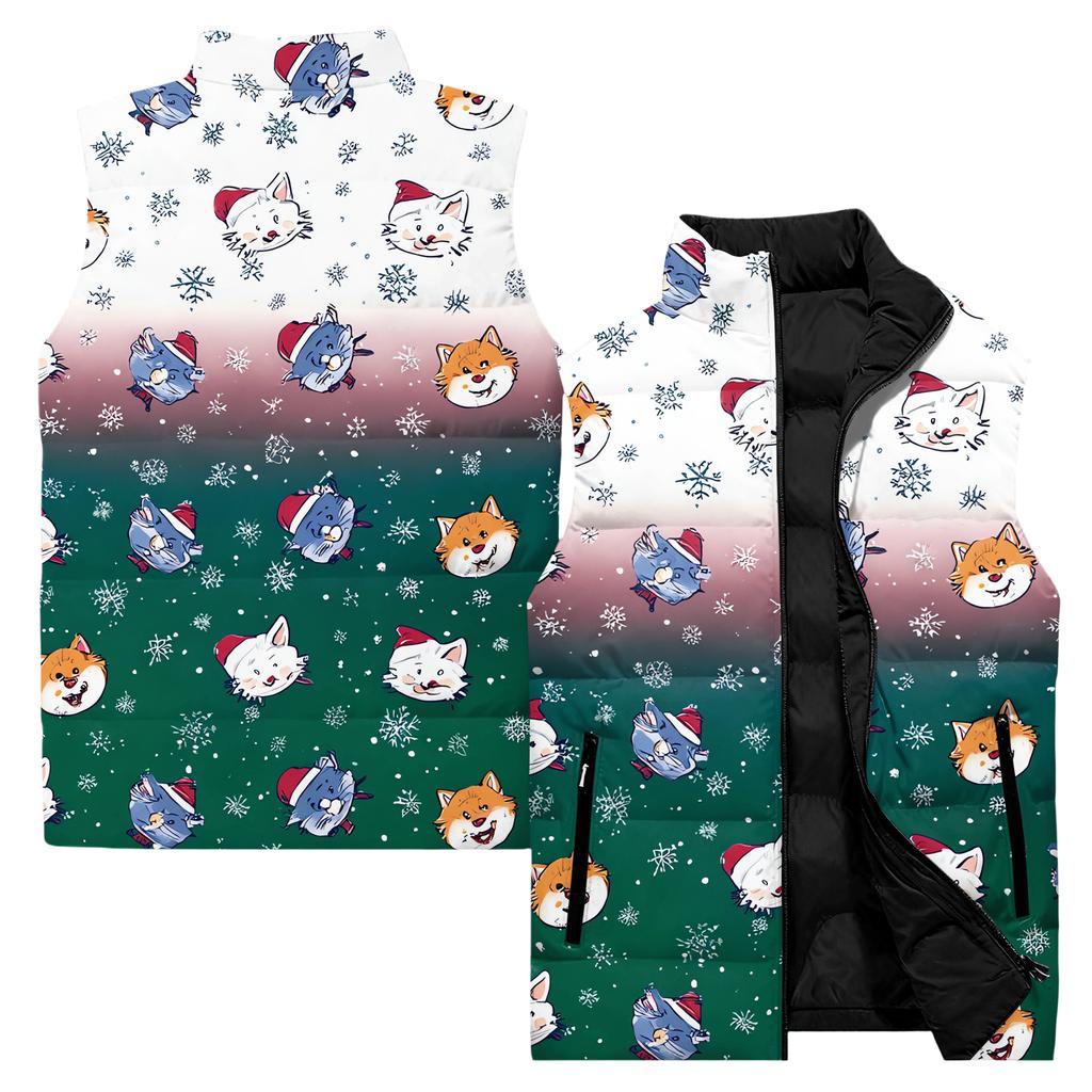 Men's Casual And Fashionable Sleeveless Vest, Solid-color Printed Cotton Jacket