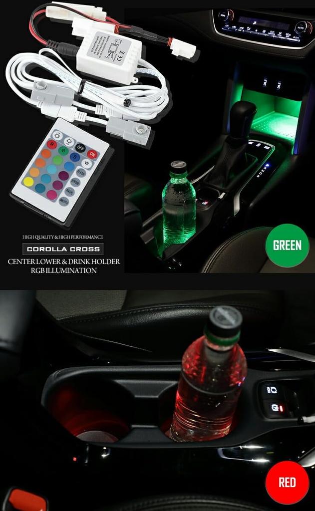 RGB Illumination for Center Lower and Drink Holders Exclusively for Toyota Corolla 16 Adjustable Remote Control Custom Parts and Accessories for