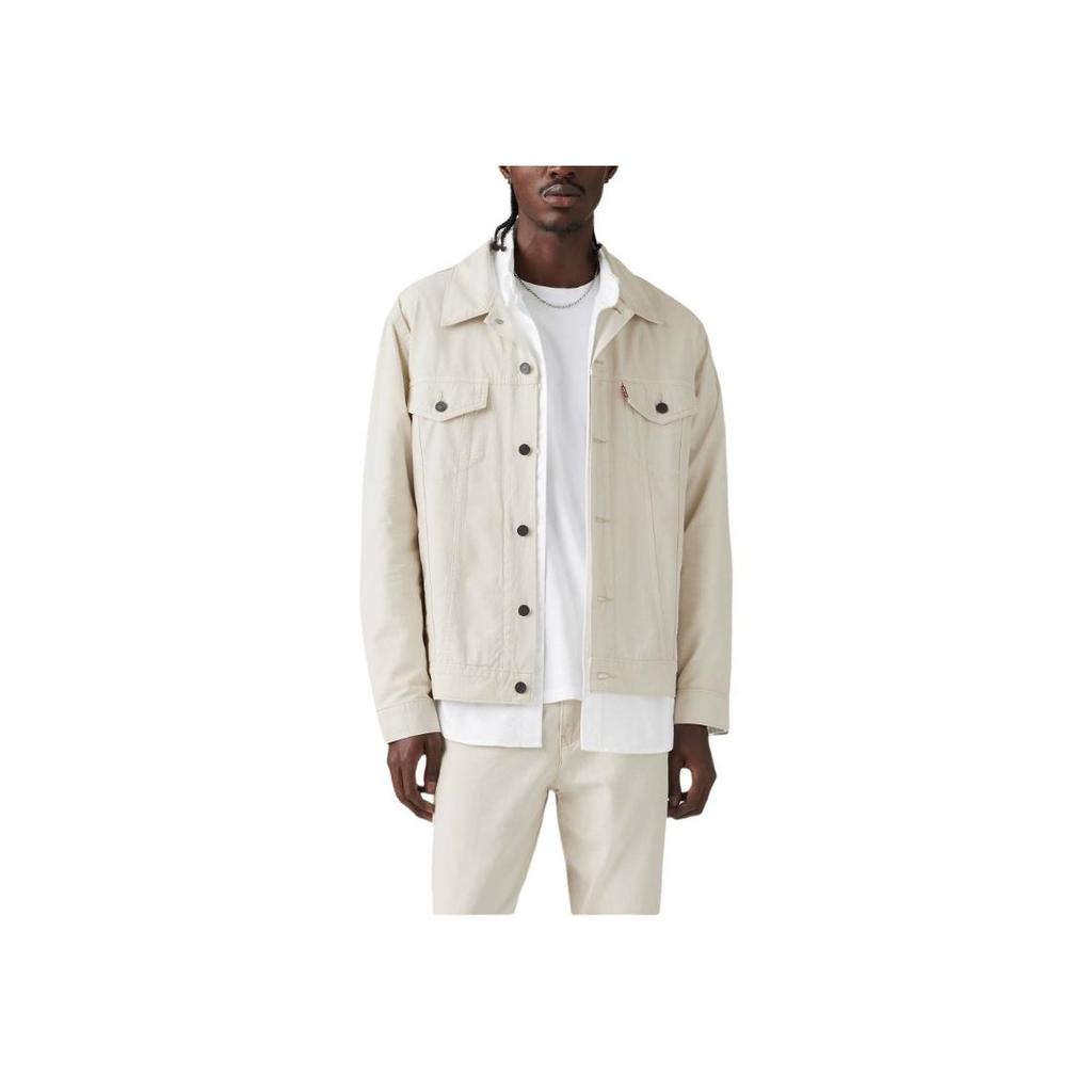 Levis SS25 Linen Denim Series Loose Fit Pointed Collar Jacket With Front Pocket Logo Men Jackets White A5782-0063