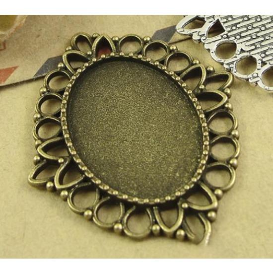 REGELIN Antique bronze/Antique Silver Oval Filigree Cameo Cabochon Base Setting 18*25mm 10pcs/lot Cabochon Pendant Settings