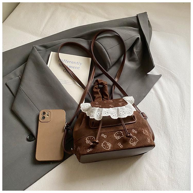 Korean Style Cartoon Backpack for Women - Cute Lace Design, Autumn & Winter 2025