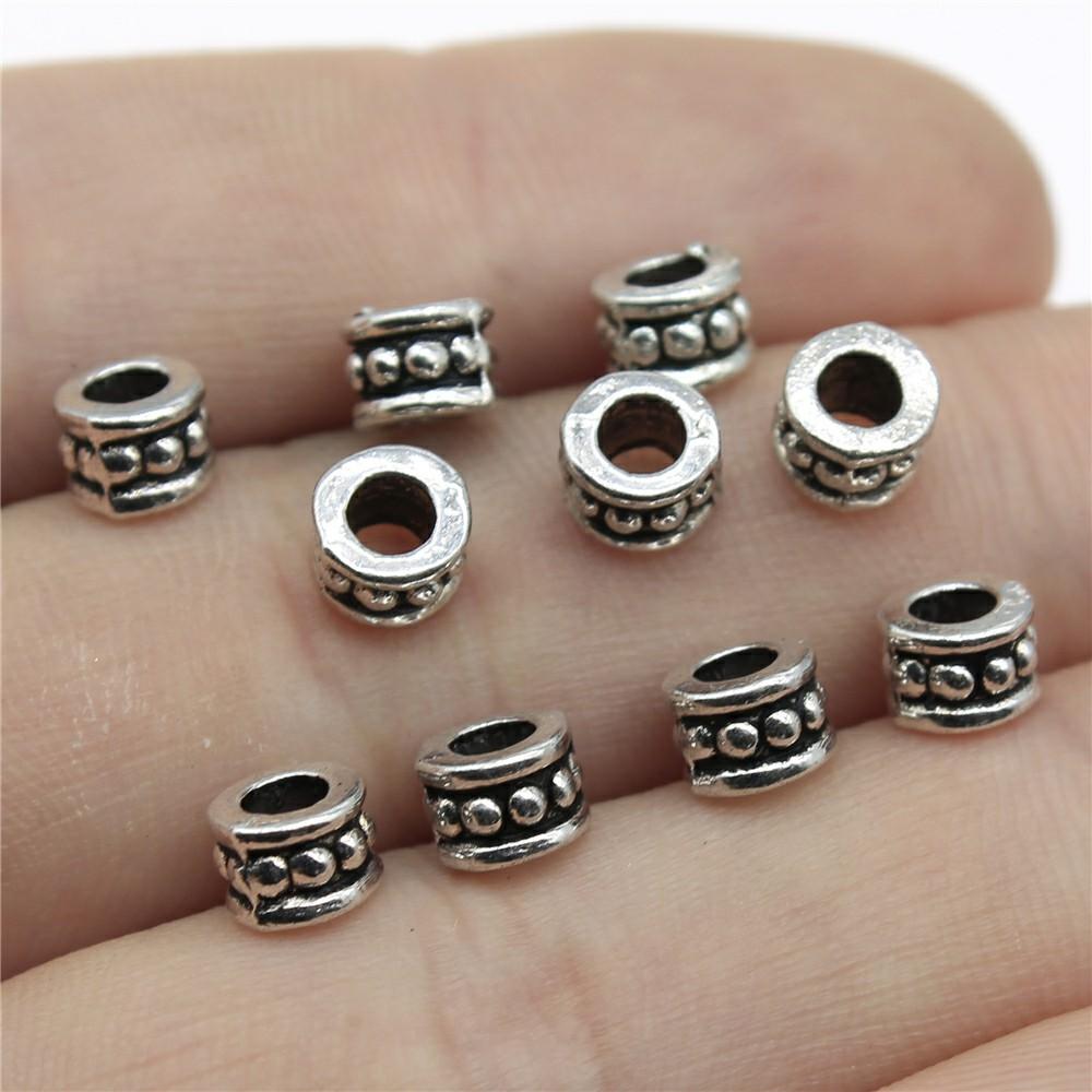 20pcs Big Hole Round Carved Spacer Beads For Jewelry Making Antique Silver Color DIY Crafts Making Findings Handmade Findings