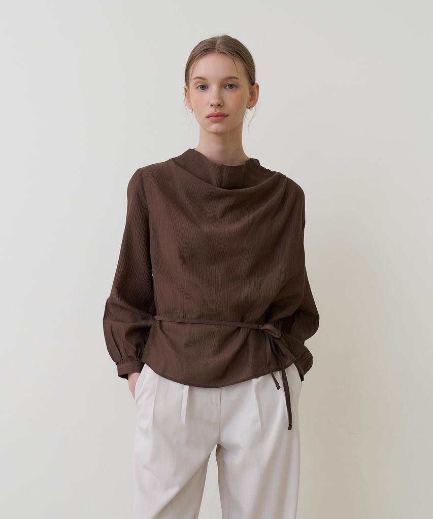 BIBYSEOB Cowl Neck String Blouse Brown [T61]