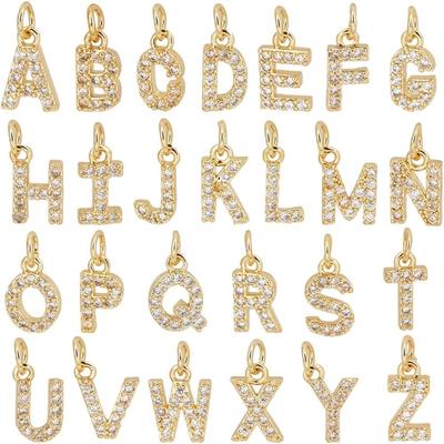 26 stuks echt vergulde strass letterbedels goud alfabetbedels bulk gouden A-Z schuif glitter kleine metalen bedel