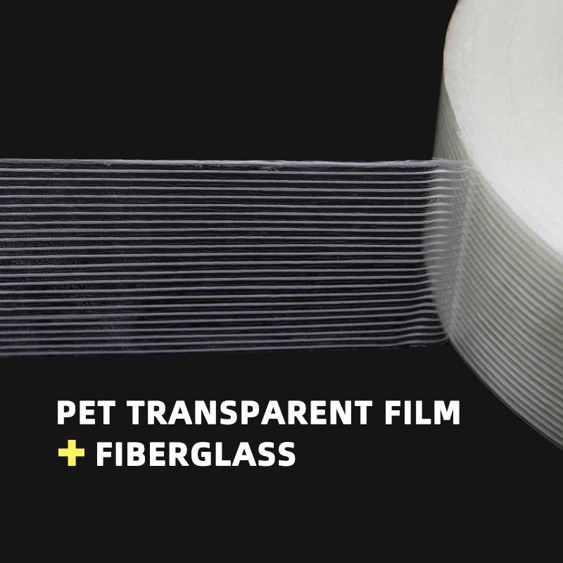 50m Glasfibertejp Stark Vidhäftning Industriell Bandning Förpackning Fixerad Tätning Transparent Randig Ensidig Självhäftande Tejp