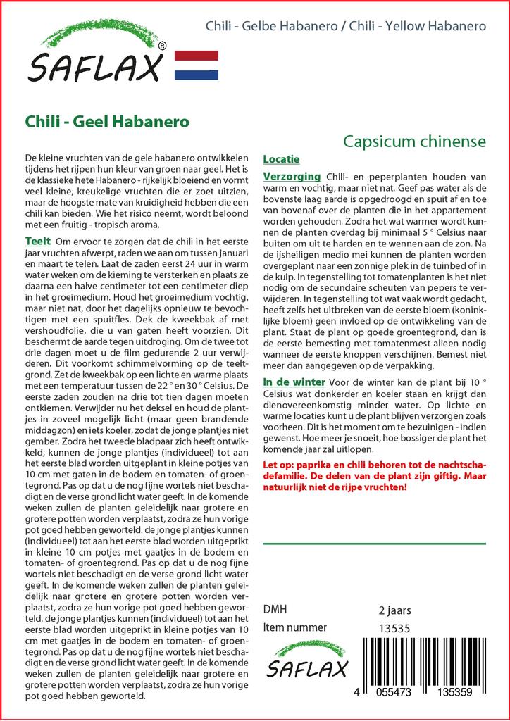 SAFLAX Chili - Yellow Habanero - 10 Seeds - Capsicum Chinense