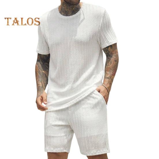 2 ks/sada Pánský sportovní oblek Tričko s krátkým rukávem do O výstřih Elastický pas Široké nohavice Šortky s kapsami Sada Žakárová textura Běžecké oblečení