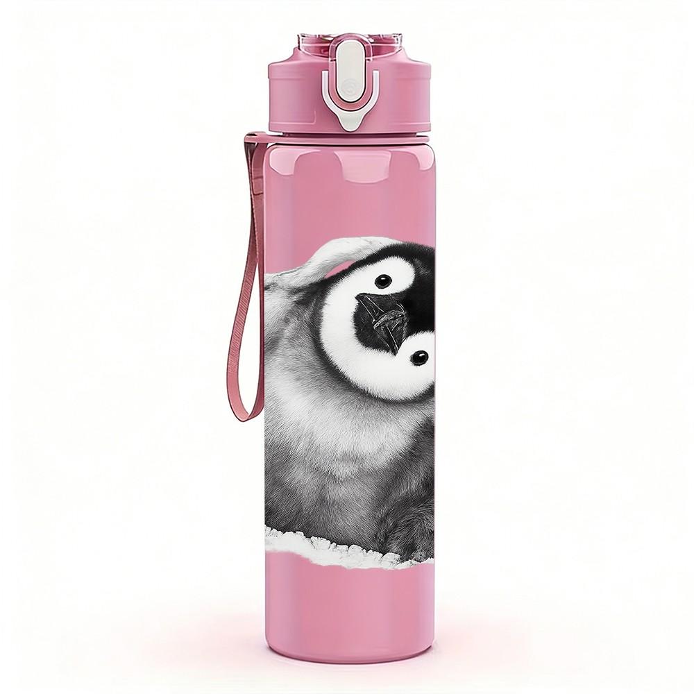 1PC Cute Seal Portrait 750ml Color Plastic Sports Water Bottle Leakproof Flip Straw Lid Suitable for Sports Office Home Use