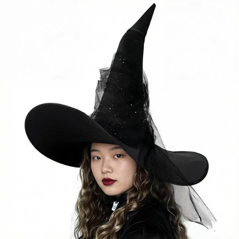 Black Lace Bow Witch Hat for Halloween Cosplay and Ghost Festivals