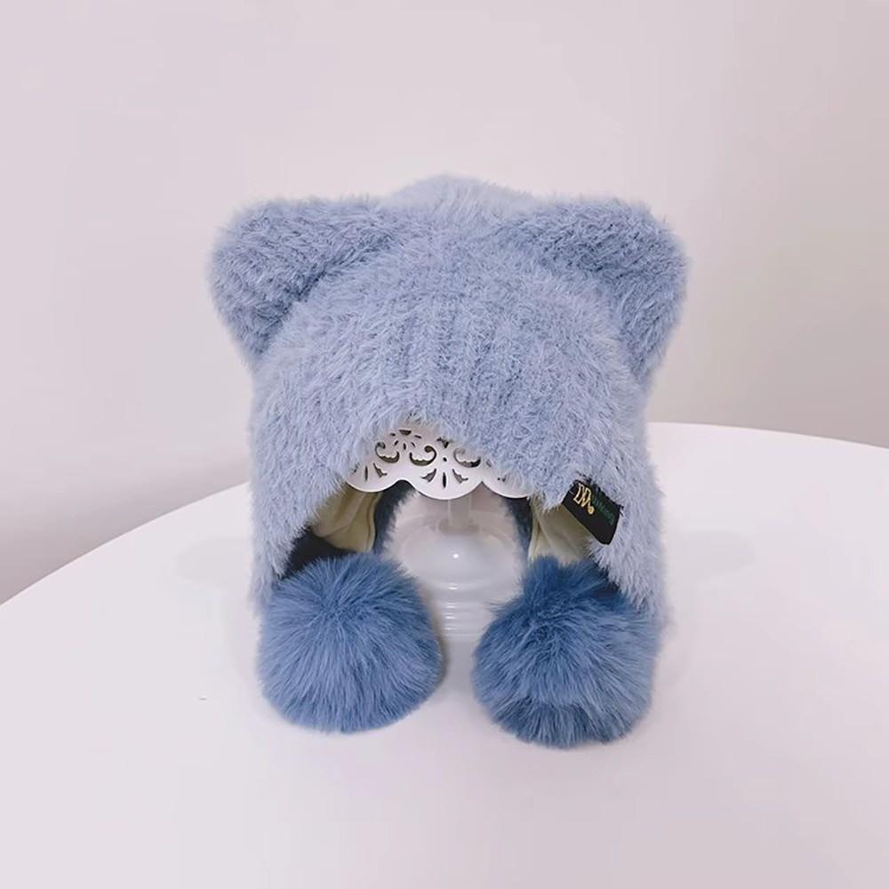 Plush Ear Protection Caps Windproof Cartoon Pompom Hat Soft Earflap Cap  Kids