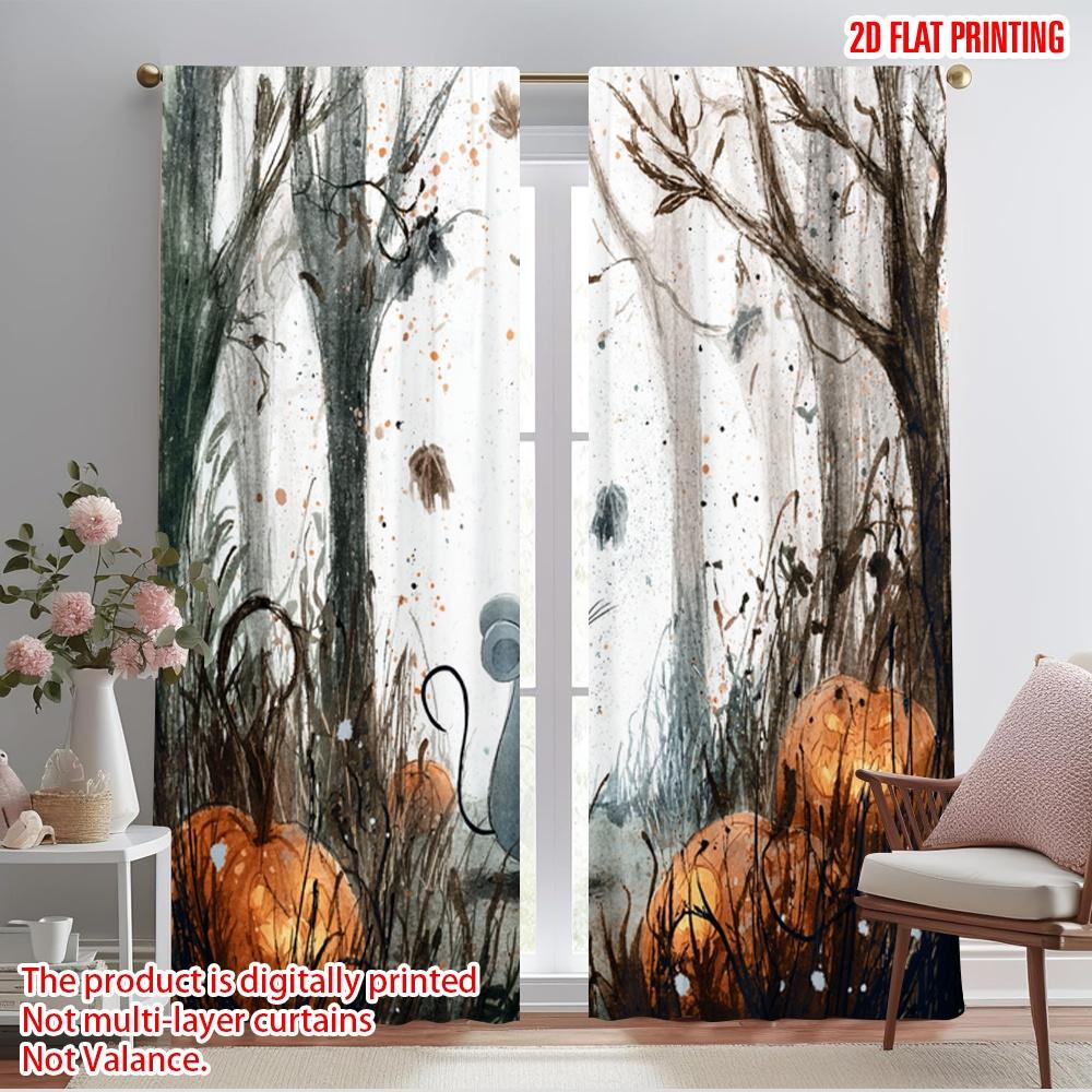 

2pcs,2D plane printing Window Curtain halloween pumpkin (16) Versatile Durable Polyester (without rod) Decorations For Home 52.50×116.00 CM 2pcs