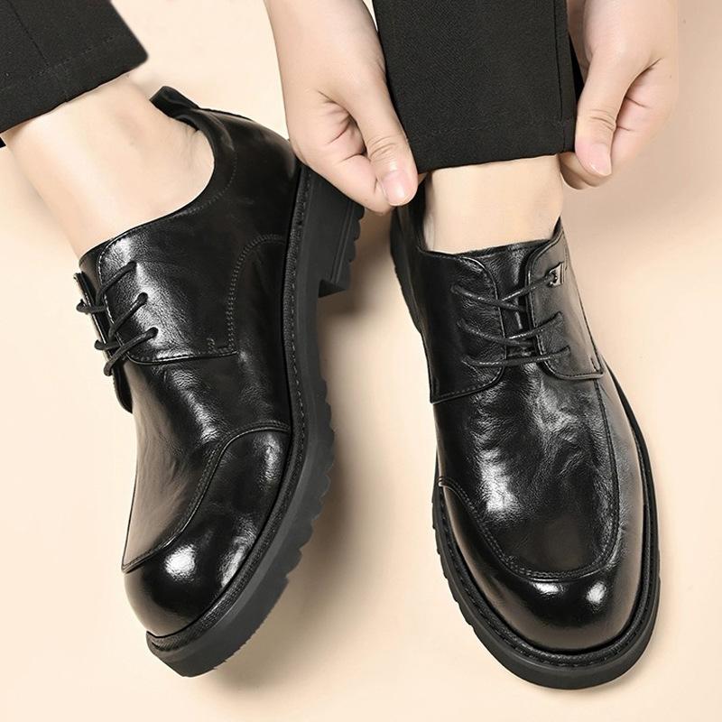Fashion Spring Autumn New Designer Men's Dress Shoes Fashion Casual English Style Thick Soles Leather Platform Work Shoes Male