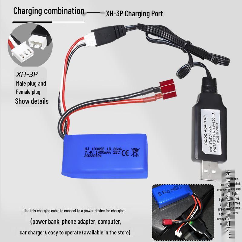 7.4V 1400mAh High-Discharge Lithium Battery Pack for A969/A979/K929 High-Speed RC Cars