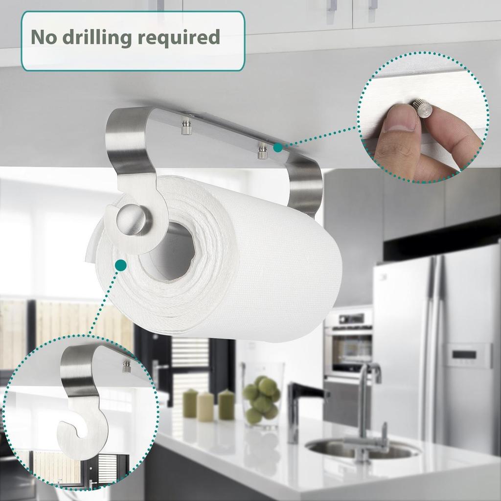 Stainless Steel Paper Towel Holder Kitchen Bathroom Roll Paper Dispenser No Drilling Tissue Hanging Rack