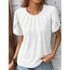 Women Casual Fashion Blouses Short Sleeve O Neck Solid Color Print Spring Summer Shirts