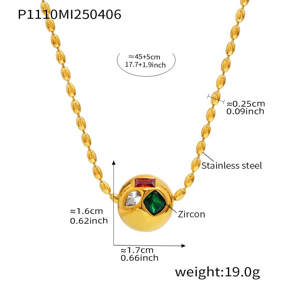 45cm Rice Grain Shape Necklace In Stainless Steel 18k Gold Plated With Multi Color Zircon Ball Pendant Chain Necklaces For Women