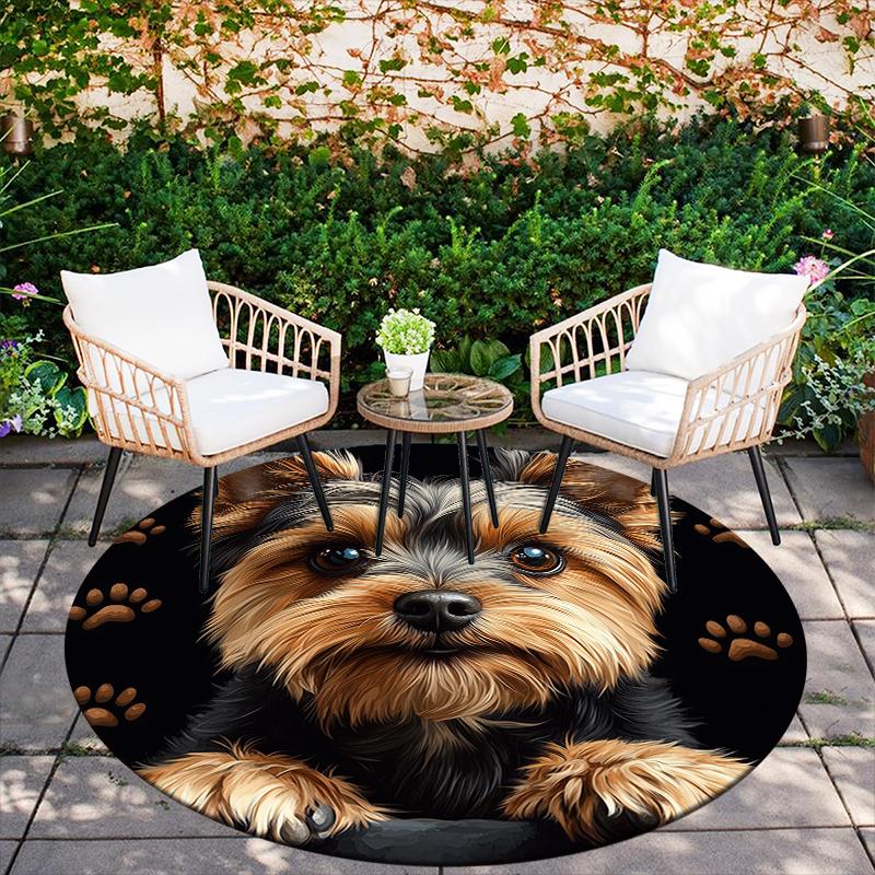 Black Yorkshire Terrier pattern round rug,Carpet Rug for Living Room Bedroom Sofa Playroom Decor,Non-slip Floor Mat,Holiday Gifts and Birthday Gifts