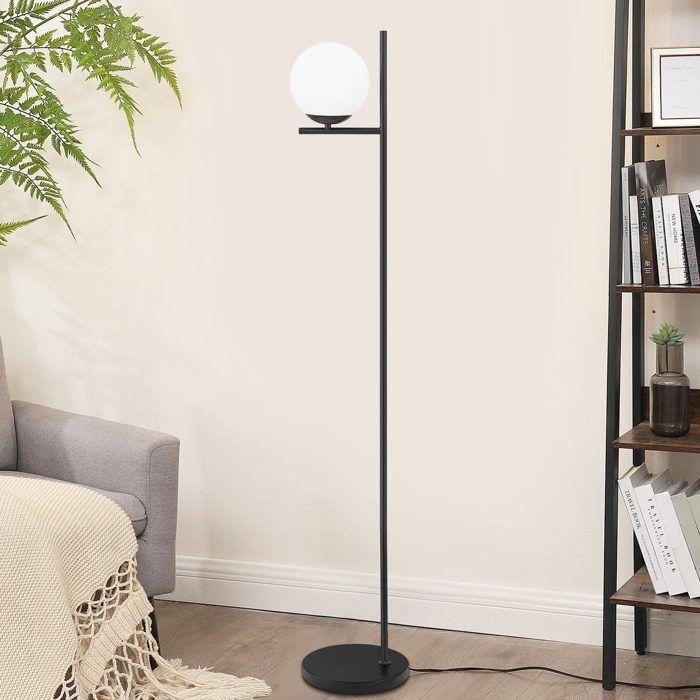 Lampadaire salon - NETTLIFE - Lampadaire noir E27 - Métal et verre - Interrupteur au pied