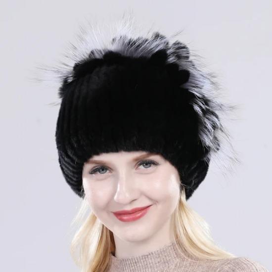 

Новая Россия Женские Шапки-Бини из Натурального Меха Кролика Рекс, Роскошные Вязаные Цветы, Шапка из Натурального Меха Кролика Рекс, Зимняя Шапка-Бини из Натурального Меха чёрный